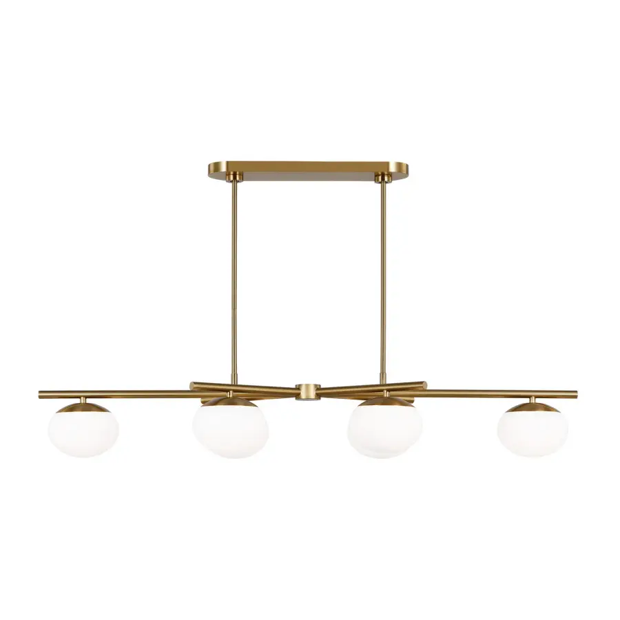 Lune Six Light Linear Chandelier in Burnished Brass