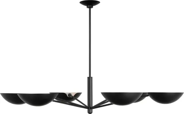 The Nevel Extra Large Chandelier makes a bold statement with its sculptural branching arms and six upturned shades that cast warm uplighting. The Aged Iron finish adds industrial character while maintaining modern elegance, perfect for larger spaces needing a striking focal point.