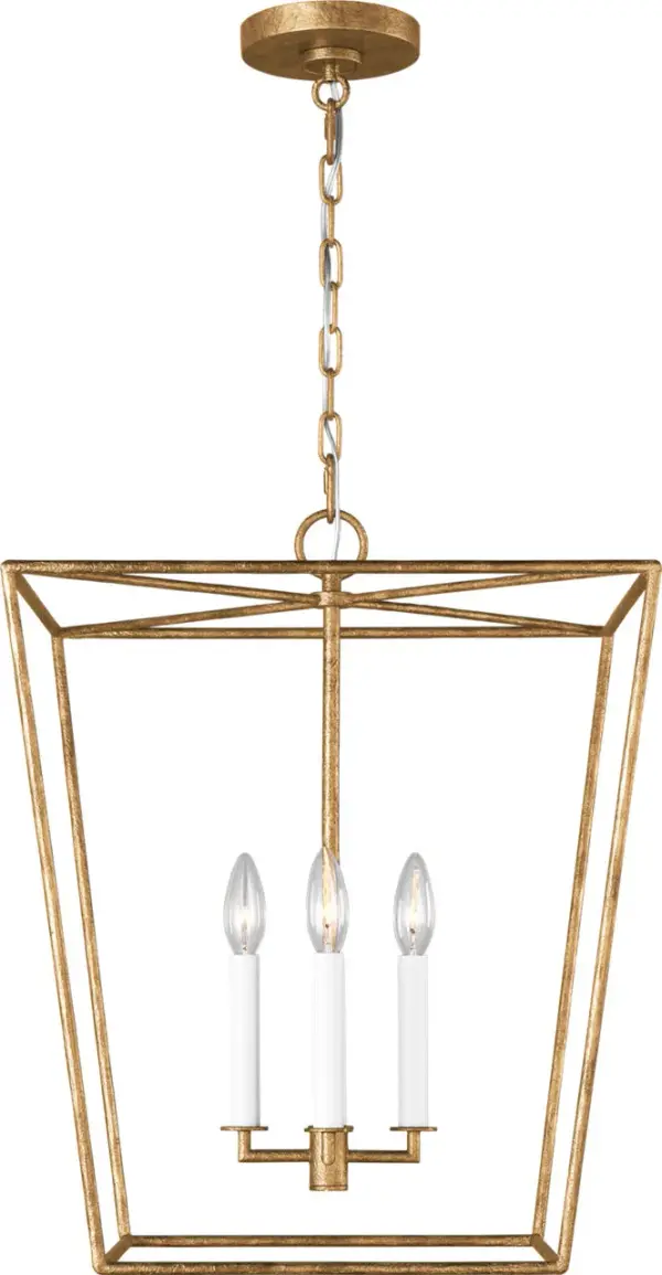 The Viota Medium Lantern combines classic lantern styling with a sophisticated Casted Gild finish. Its medium scale makes it versatile for entryways, dining rooms, and hallways, while clear glass panels maximize light output. - alternate view
