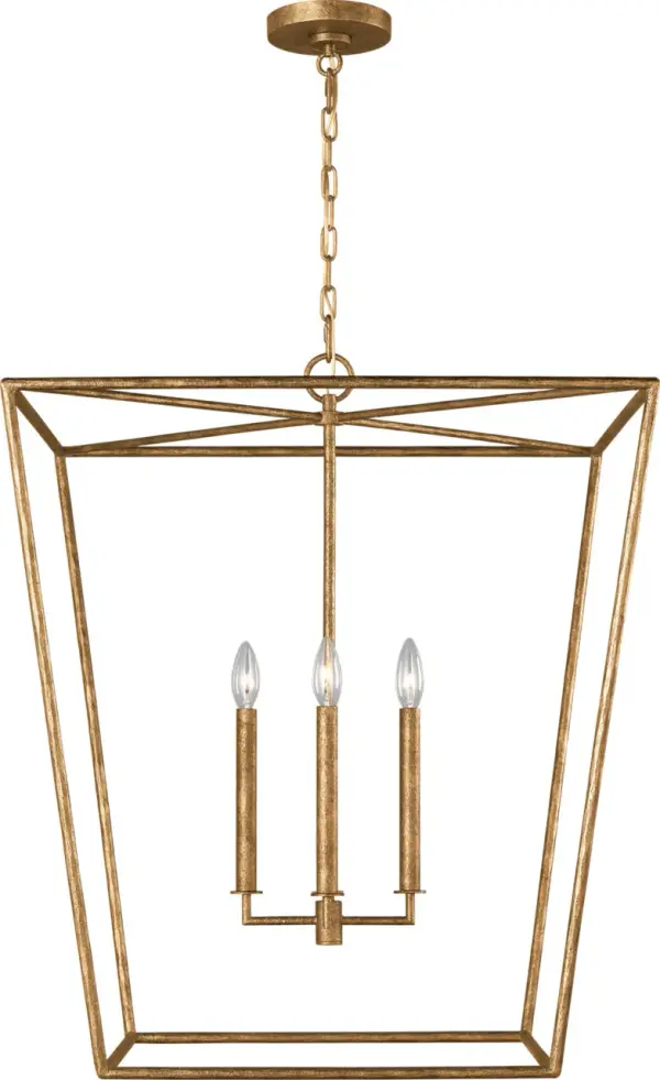 The Viota Large Lantern makes a stunning statement with its traditional lantern silhouette and rich casted gild finish. Perfect for grand entryways and formal dining spaces, this fixture combines classic elegance with substantial presence. - alternate view