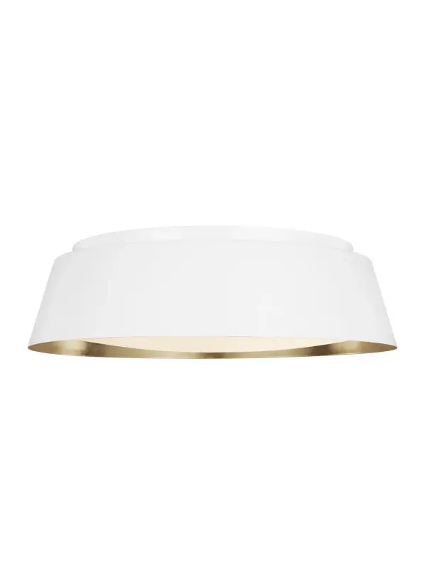 The Asher flush mount combines contemporary design with artisanal craftsmanship. Its matte white exterior and hand-applied gold leaf interior create sophisticated ambient lighting, while the large 19-inch scale makes a statement without sacrificing ceiling clearance.