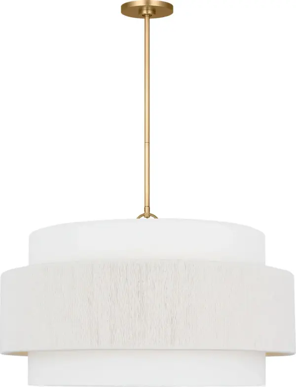The Belaro 26" Hanging Shade combines textural fabric wrapping with a linen drum shade for a layered, sophisticated look. Designed by Ellen DeGeneres, it brings refined simplicity and material richness to intimate spaces.