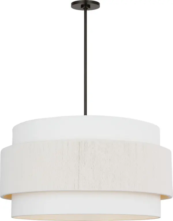 The Belaro 30" Hanging Shade combines Ellen DeGeneres' signature organic modern aesthetic with commanding scale. Its layered fabric wrap and linen drum shade create tactile sophistication perfect for spacious interiors. - alternate view