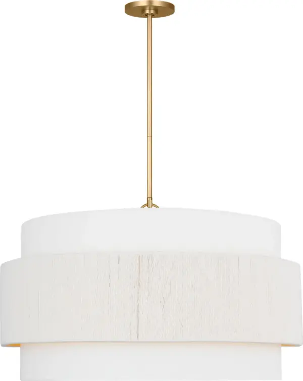 The Belaro 30" Hanging Shade brings Ellen DeGeneres' signature organic modern aesthetic to larger spaces. Its commanding presence, soft sculpted materials, and interplay of fabric wrap with linen drum shade create an architecturally elegant focal point.