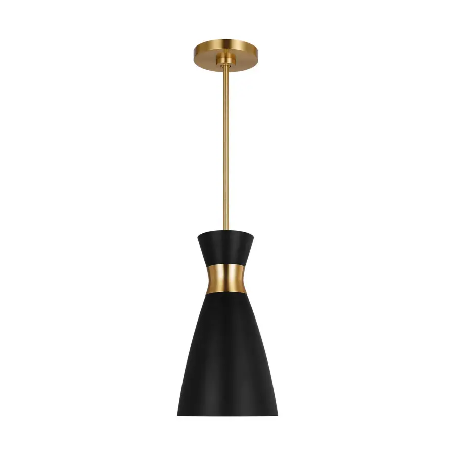 Heath One Light Pendant in Midnight Black and Burnished Brass