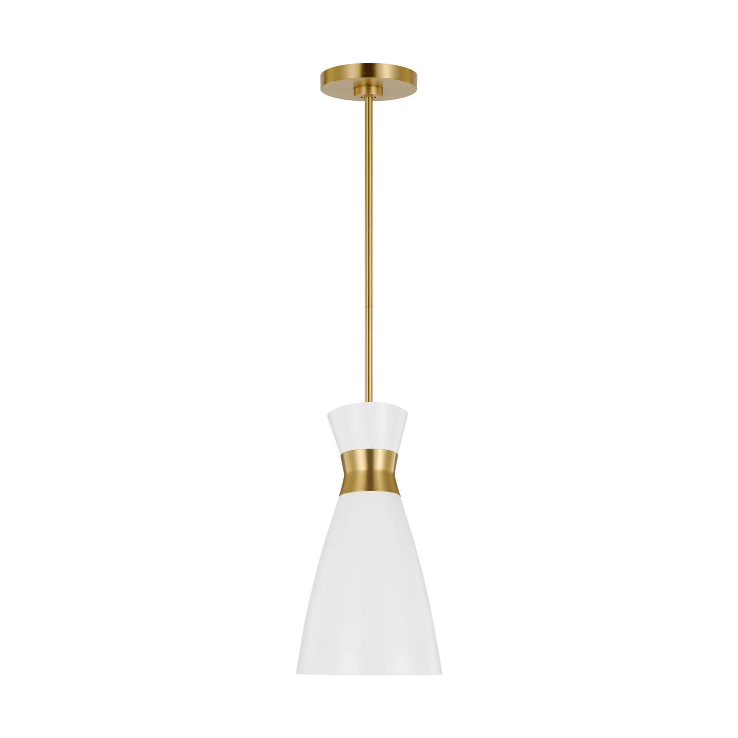 Heath One Light Pendant in Matte White and Burnished Brass