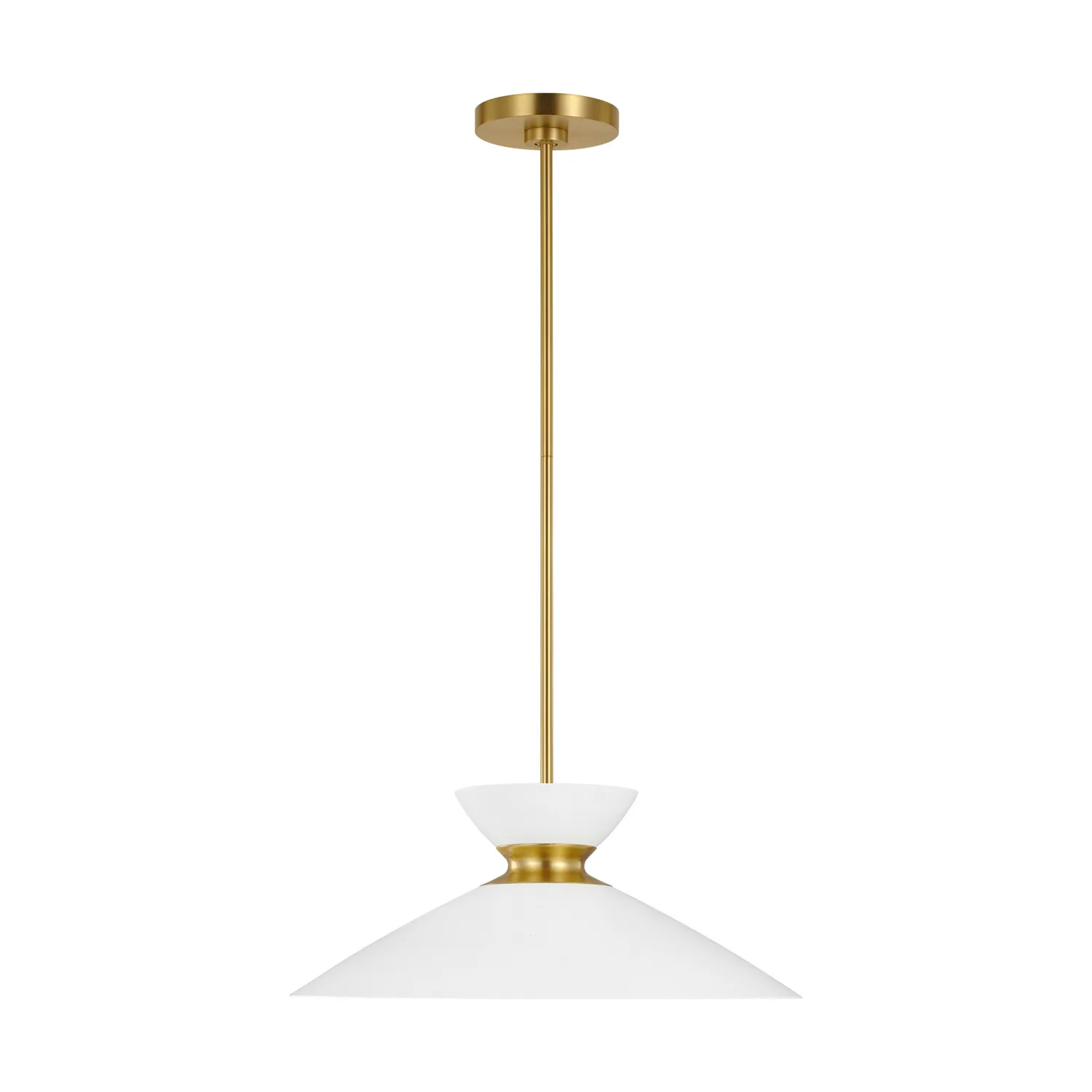 Heath One Light Pendant in Matte White and Burnished Brass