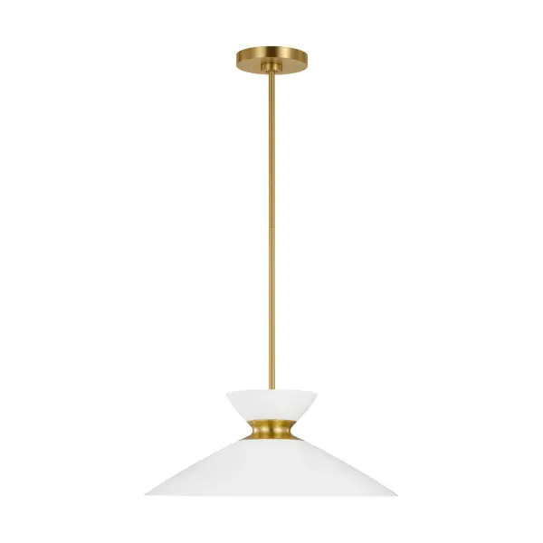 Heath One Light Pendant in Matte White and Burnished Brass
