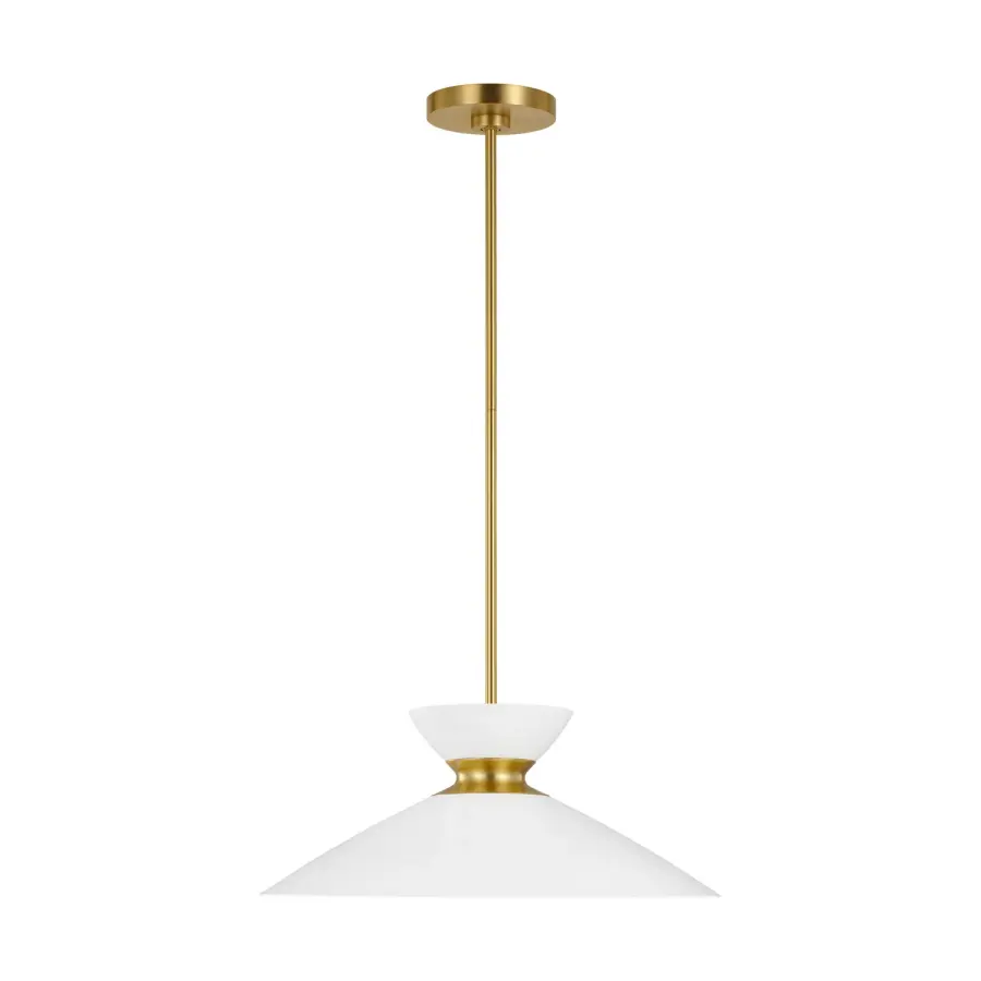 Heath One Light Pendant in Matte White and Burnished Brass