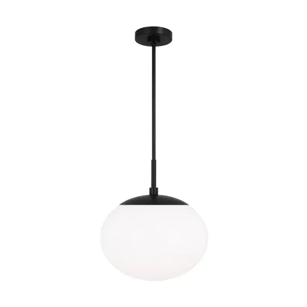 Ellen DeGeneres' Lune pendant delivers sophisticated simplicity with its milk glass globe and slender Aged Iron frame. The clean-lined design conceals all hardware for a floating aesthetic that works beautifully solo or in multiples.