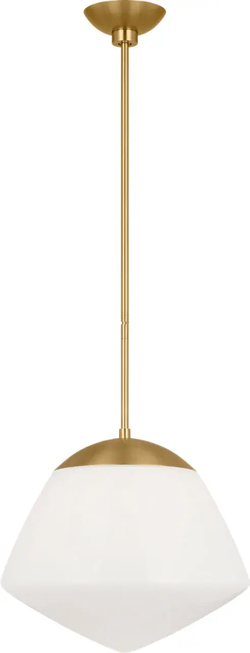 The Milne Small Pendant reimagines classic schoolhouse lighting with angular milk glass and minimalist brass detailing. Its warm, diffused glow and damp-rating make it perfect for kitchens, entryways, and dining spaces seeking understated sophistication.