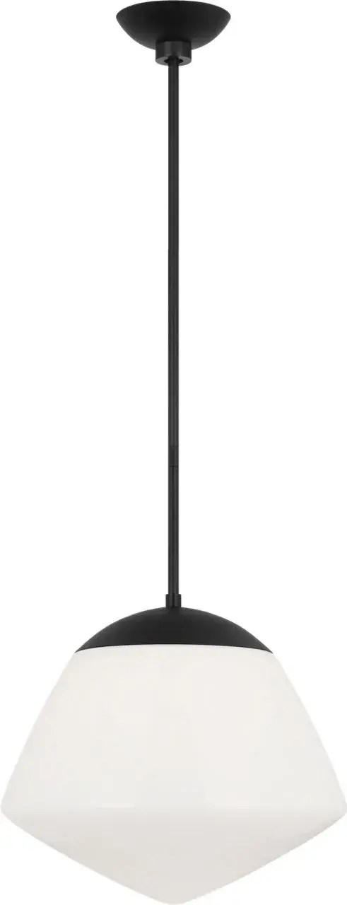 The Milne Small Pendant reimagines classic schoolhouse lighting with clean lines and angular milk glass. Its warm, diffused glow and damp-rating make it perfect for kitchens and entryways seeking understated elegance.
