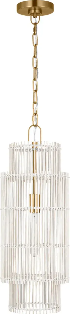 The Elio Small Hanging Shade combines organic bamboo with a sleek Burnished Brass frame for a contemporary yet earthy aesthetic. Its textured light creates visual depth while the minimalist form ensures versatility across modern interiors.