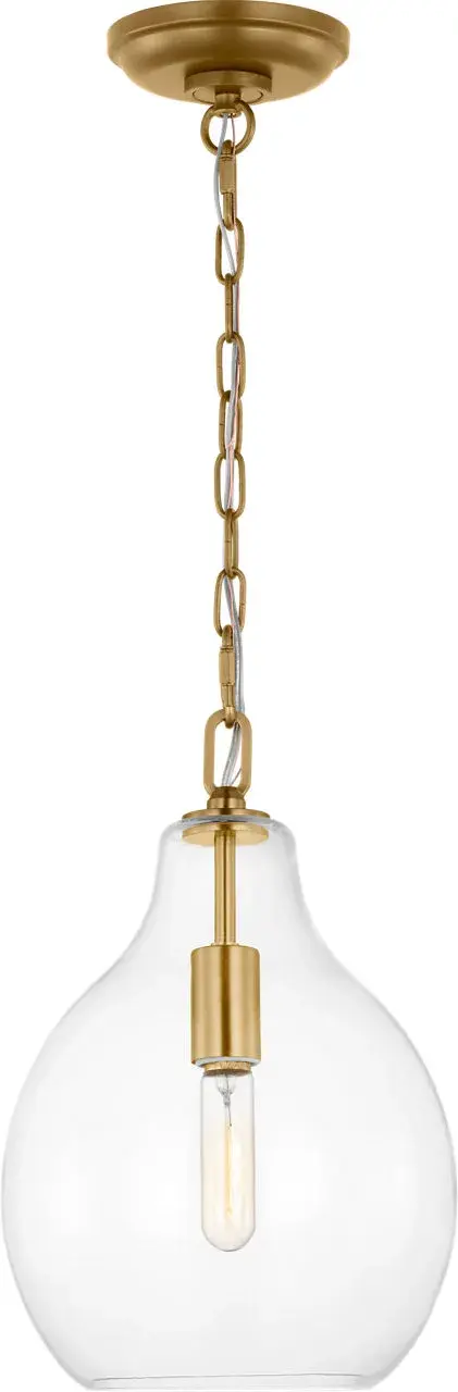 The Magnus Large Pendant combines organic pear-shaped glass with modern brass detailing to create a sophisticated focal point. Its exposed filament bulb and minimalist design make it versatile for various spaces.