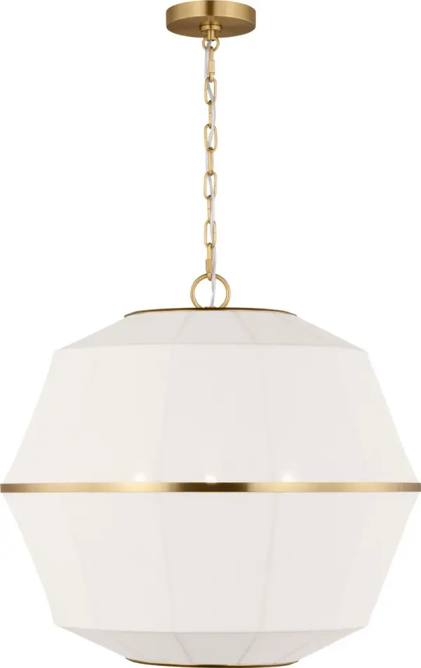 The Hikari Medium Lantern combines contemporary design with timeless appeal. Its burnished brass finish adds warmth and sophistication to any space, making it ideal for entryways and dining areas. - alternate view
