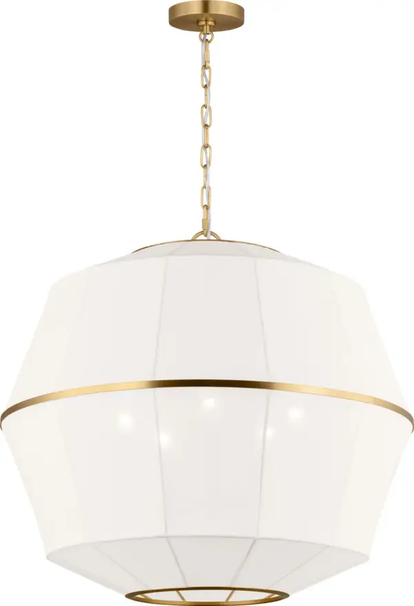 The Hikari Large Lantern combines traditional lantern form with contemporary burnished brass finish, creating a statement piece ideal for grand entryways and dining spaces. Its substantial size commands attention while maintaining elegant proportions. - alternate view