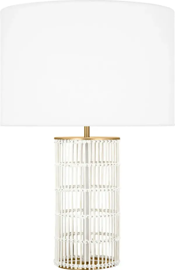 The Elio Medium Table Lamp beautifully combines natural bamboo texture with warm Burnished Brass accents and a soft linen shade. Its organic materials and clean lines create a sophisticated yet approachable aesthetic.