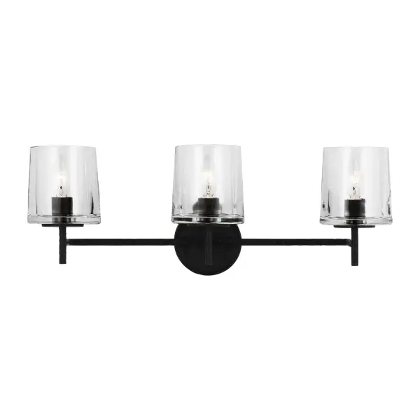 The Marietta vanity light combines industrial authenticity with midcentury sophistication. Its hammered Aged Iron finish and mouth-blown clear glass create visual interest while the streamlined design ensures versatility across traditional and contemporary spaces.