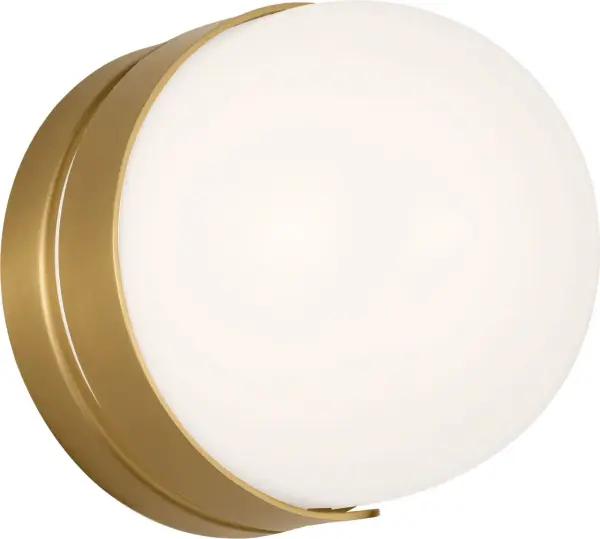 The Syrie Small Vanity by Ellen Degeneres delivers sophisticated modern styling with its frosted glass shade and curved metal band detail. Damp-rated and versatile, it brings ambient lighting and refined elegance to bathrooms and powder rooms. - alternate view