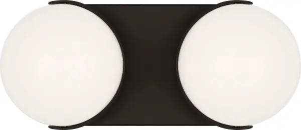 The Syrie Medium Vanity by Ellen Degeneres combines frosted glass domes with clean metal detailing for sophisticated bathroom lighting. Its damp-rated construction and timeless design make it ideal for modern bathrooms.