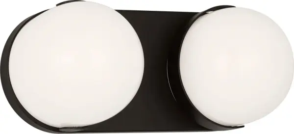 The Syrie Medium Vanity by Ellen Degeneres combines frosted glass domes with clean metal detailing for sophisticated bathroom lighting. Its damp-rated construction and timeless design make it ideal for modern bathrooms. - alternate view