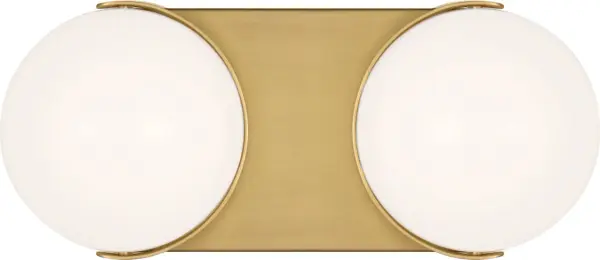 The Syrie Medium Vanity by Ellen Degeneres combines frosted glass domes with clean metal detailing for gentle, ambient lighting. Its soft curves contrast beautifully with the bold modern base, creating a sophisticated focal point.