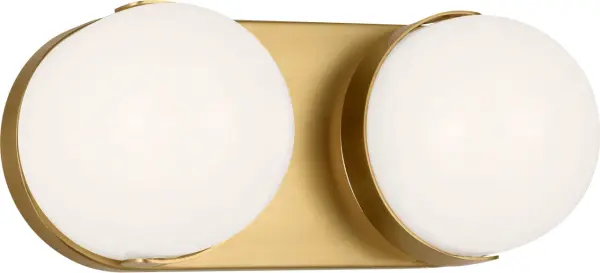 The Syrie Medium Vanity by Ellen Degeneres combines frosted glass domes with clean metal detailing for gentle, ambient lighting. Its soft curves contrast beautifully with the bold modern base, creating a sophisticated focal point. - alternate view