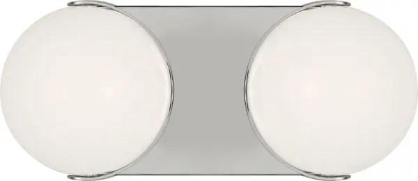 Ellen Degeneres' Syrie Medium Vanity combines frosted glass domes with clean metal detailing for sophisticated bathroom lighting. The soft curves contrast beautifully with the modern base, delivering gentle ambient light.