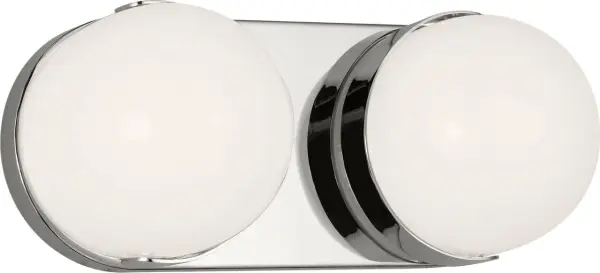 Ellen Degeneres' Syrie Medium Vanity combines frosted glass domes with clean metal detailing for sophisticated bathroom lighting. The soft curves contrast beautifully with the modern base, delivering gentle ambient light. - alternate view