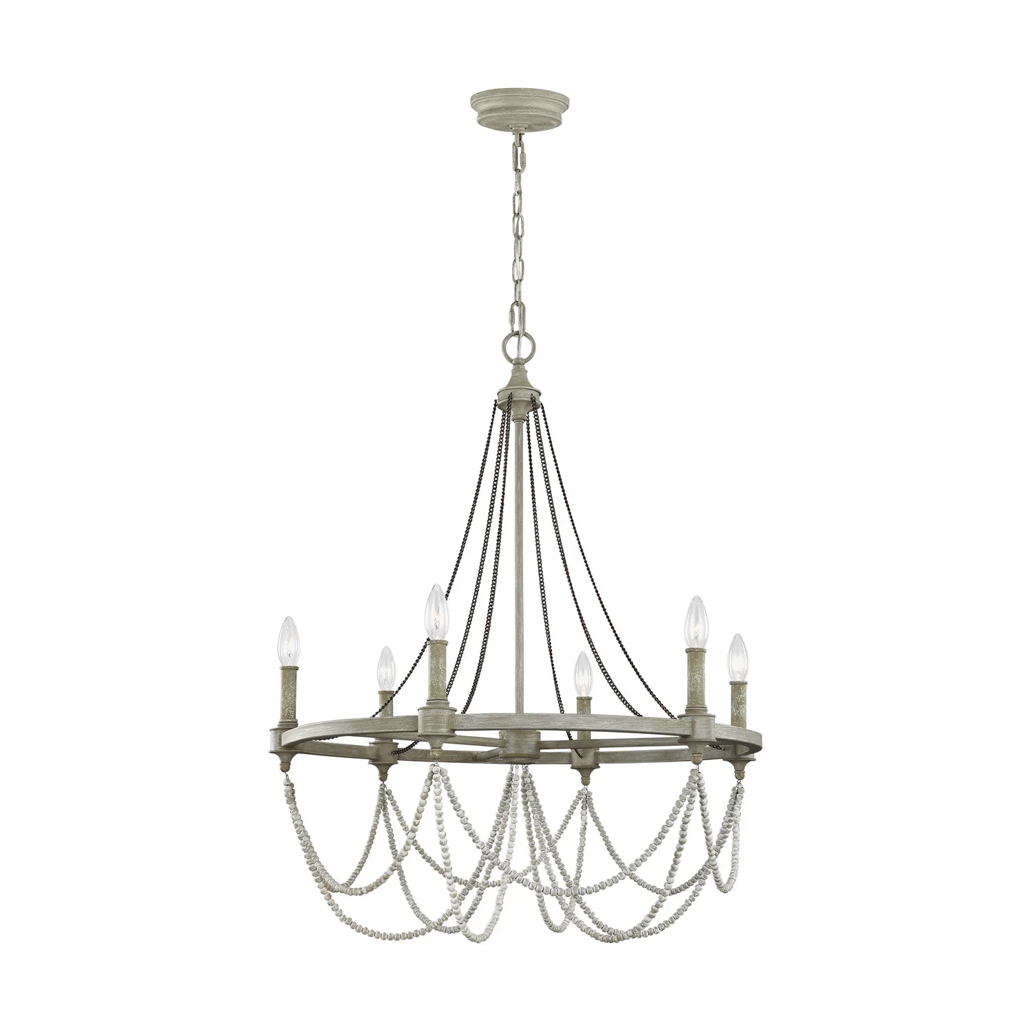 Beverly Six Light Chandelier in French Washed Oak / Distressed White Wood