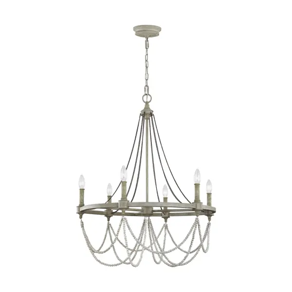 Beverly Six Light Chandelier in French Washed Oak / Distressed White Wood