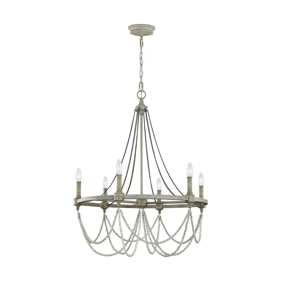 Beverly Six Light Chandelier in French Washed Oak / Distressed White Wood