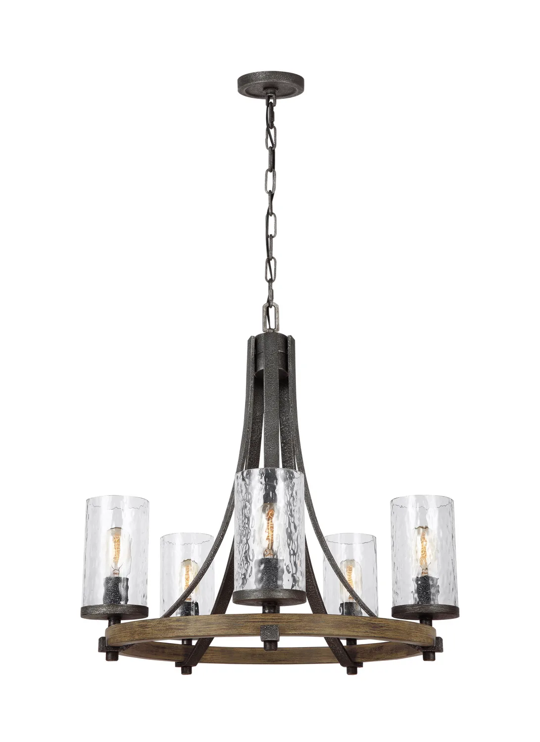 Angelo Five Light Chandelier in Distressed Weathered Oak / Slate Grey Metal