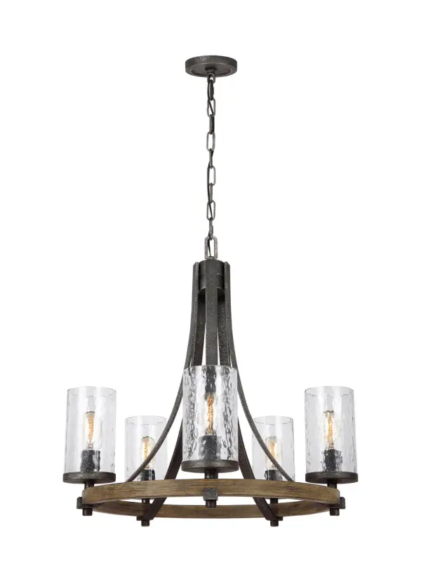 Angelo Five Light Chandelier in Distressed Weathered Oak / Slate Grey Metal