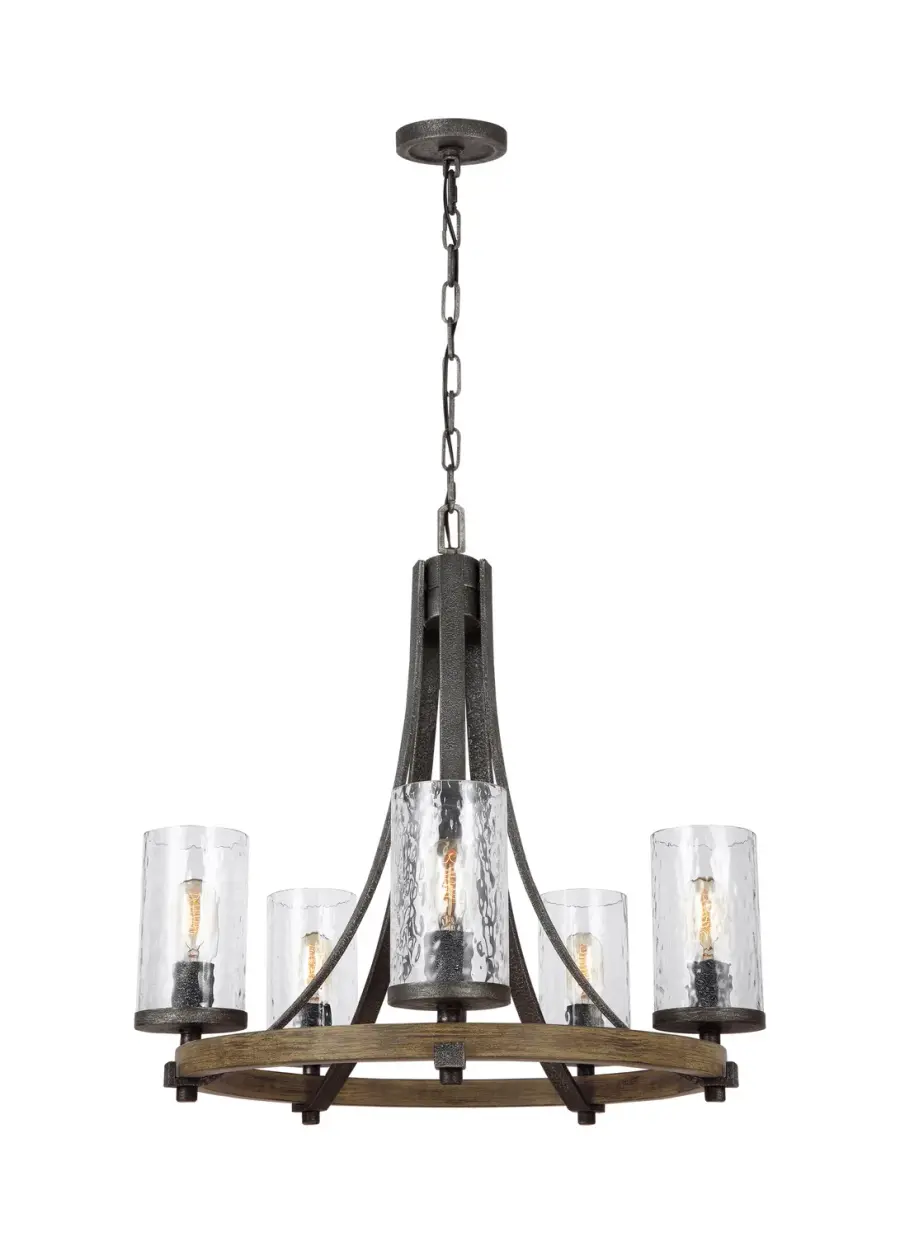 Angelo Five Light Chandelier in Distressed Weathered Oak / Slate Grey Metal