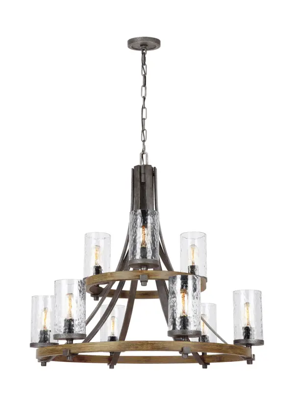 Angelo Nine Light Chandelier in Distressed Weathered Oak / Slate Grey Metal