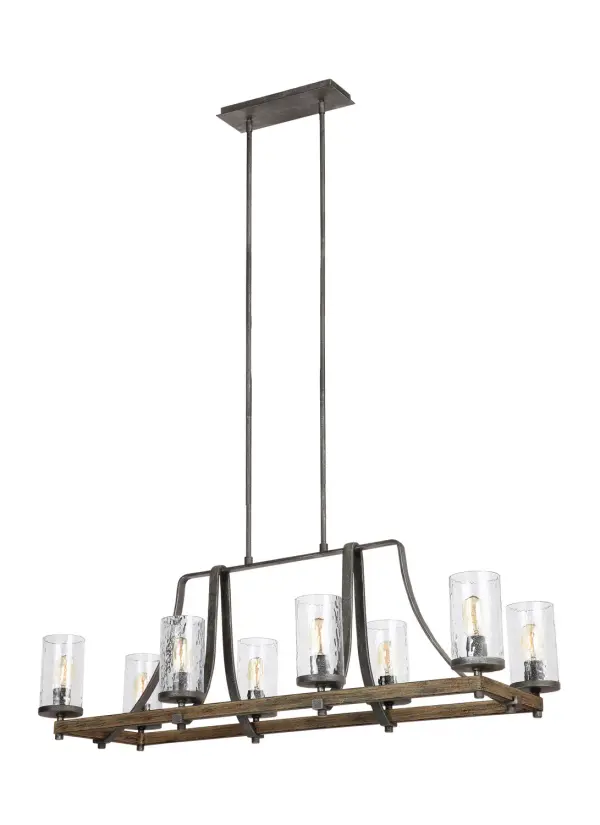Angelo Eight Light Island Chandelier in Distressed Weathered Oak / Slate Grey Metal