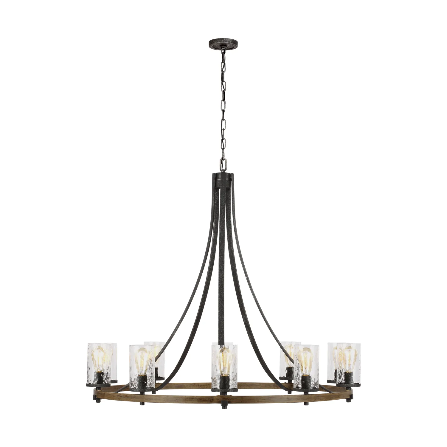 Angelo 10-Light Chandelier in Distressed Weathered Oak & Slate Grey Metal