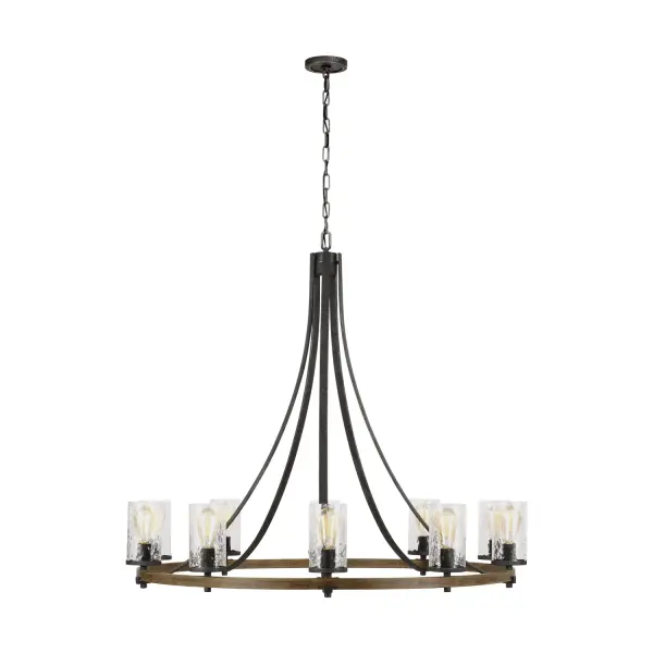 Angelo 10-Light Chandelier in Distressed Weathered Oak & Slate Grey Metal
