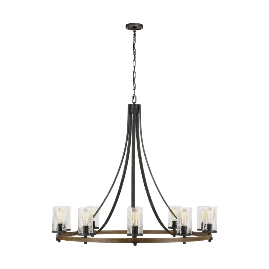 Angelo 10-Light Chandelier in Distressed Weathered Oak & Slate Grey Metal