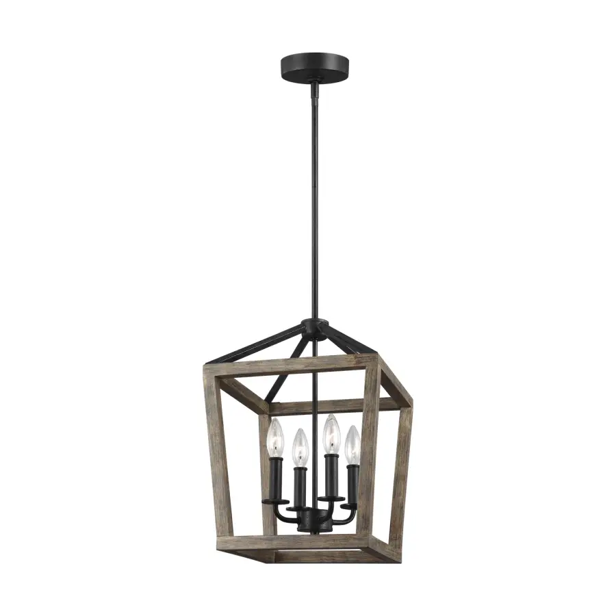 Gannet Four Light Chandelier in Weathered Oak Wood / Antique Forged Iron