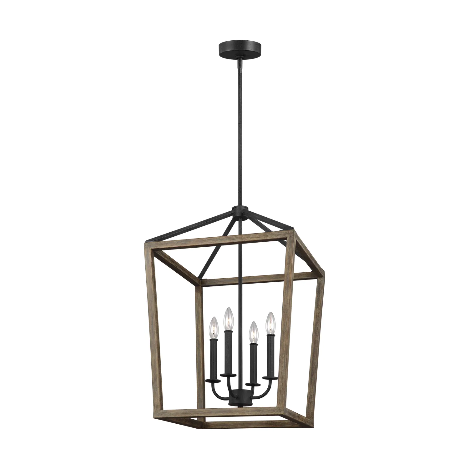 Gannet Four Light Chandelier in Weathered Oak Wood / Antique Forged Iron
