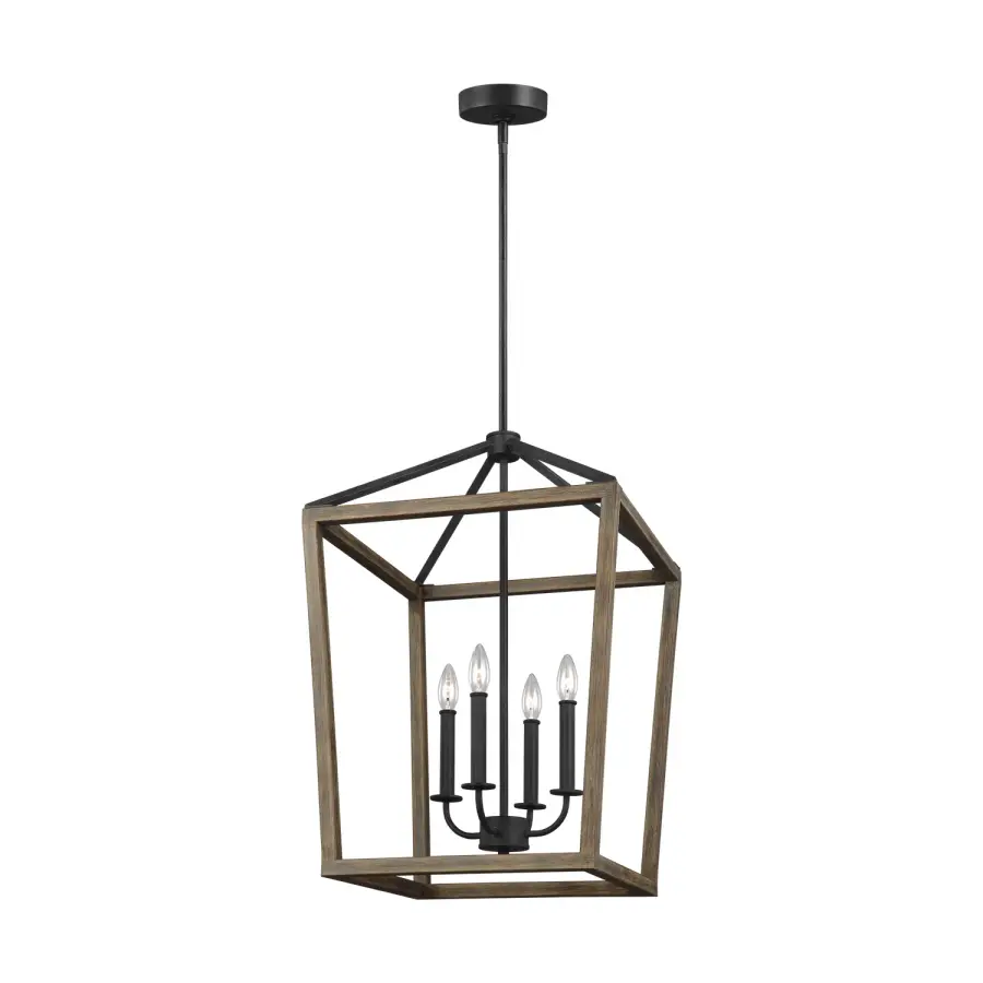 Gannet Four Light Chandelier in Weathered Oak Wood / Antique Forged Iron
