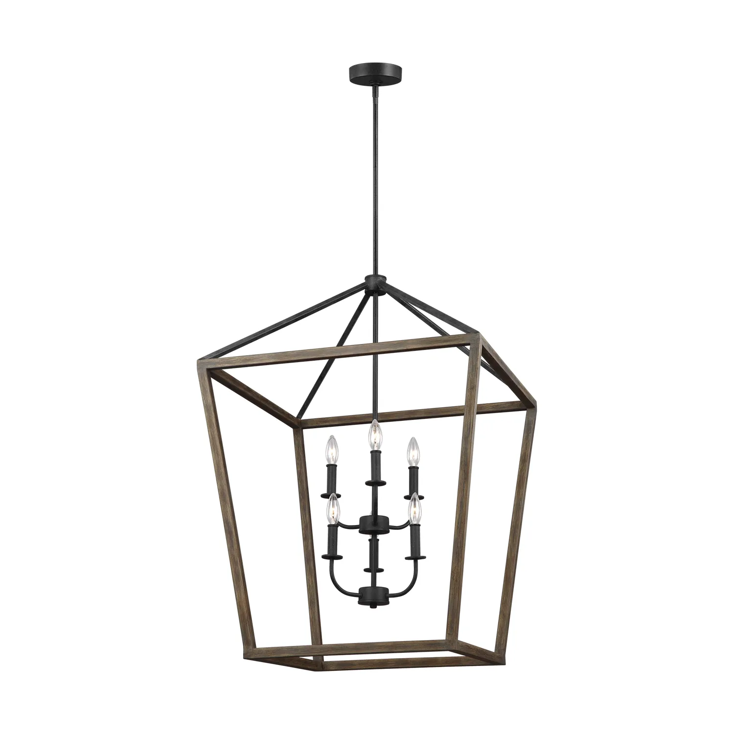Gannet Six Light Chandelier in Weathered Oak Wood / Antique Forged Iron