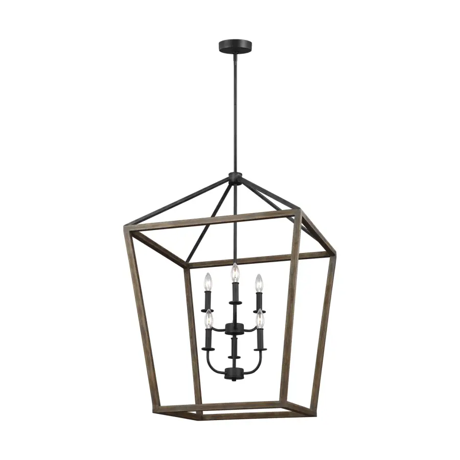 Gannet Six Light Chandelier in Weathered Oak Wood / Antique Forged Iron