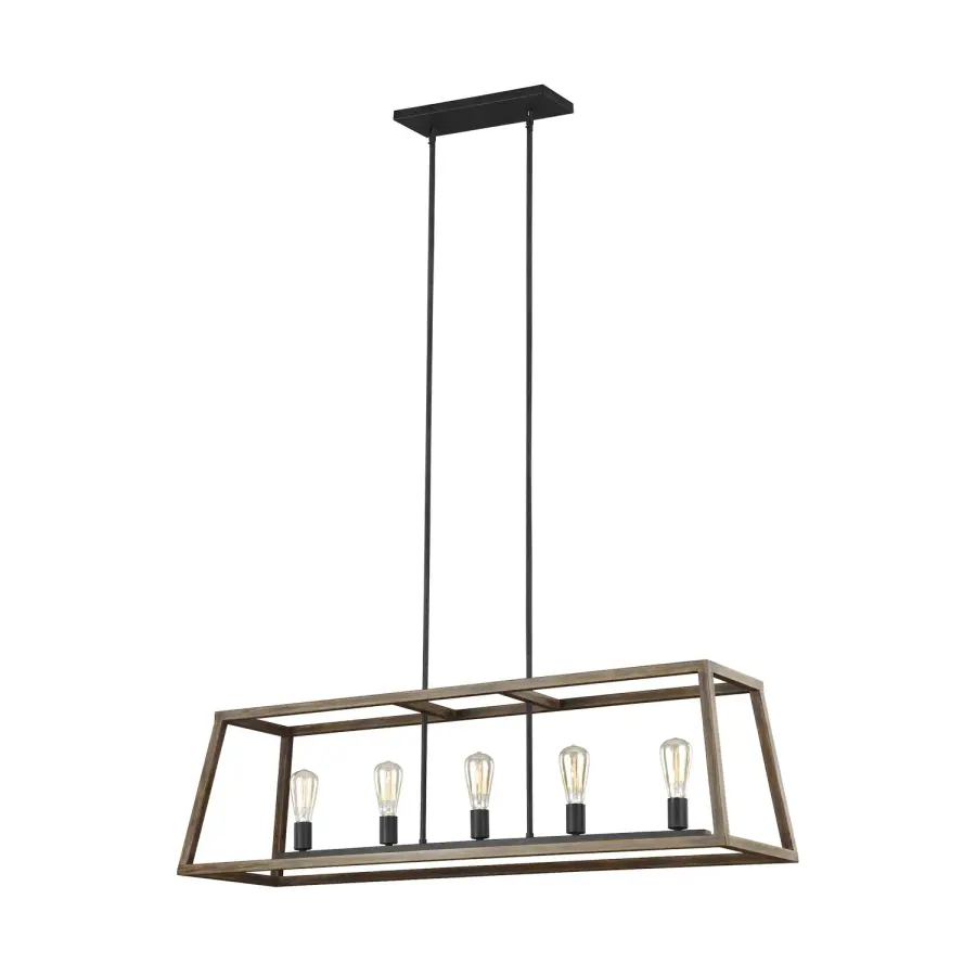Gannet Five Light Linear Chandelier in Weathered Oak Wood / Antique Forged Iron