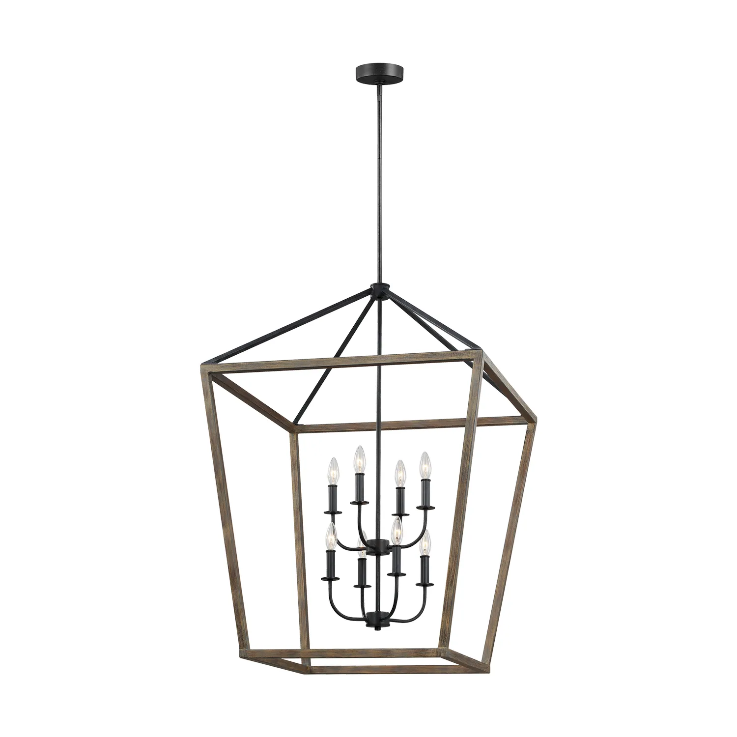 Gannet Eight Light Chandelier in Weathered Oak Wood / Antique Forged Iron