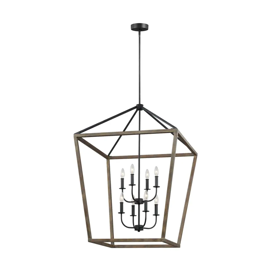 Gannet Eight Light Chandelier in Weathered Oak Wood / Antique Forged Iron