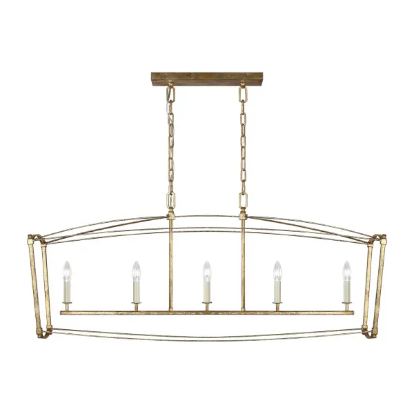 Thayer Five Light Linear Chandelier in Antique Gild