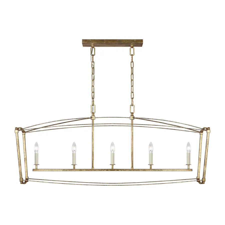 Thayer Five Light Linear Chandelier in Antique Gild